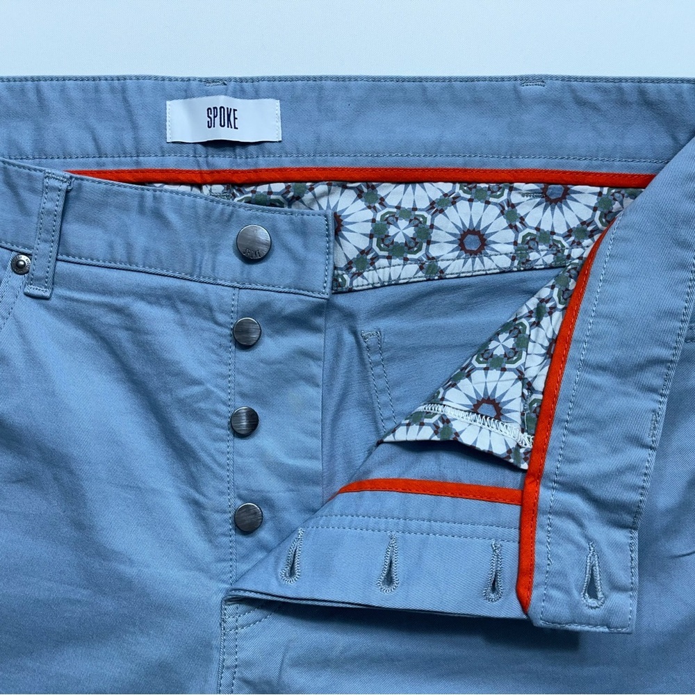 Spoke 5 Pocket Pants Mens 37x30 Powder Blue FIVES Build B Chino Button Fly - Picture 4 of 15
